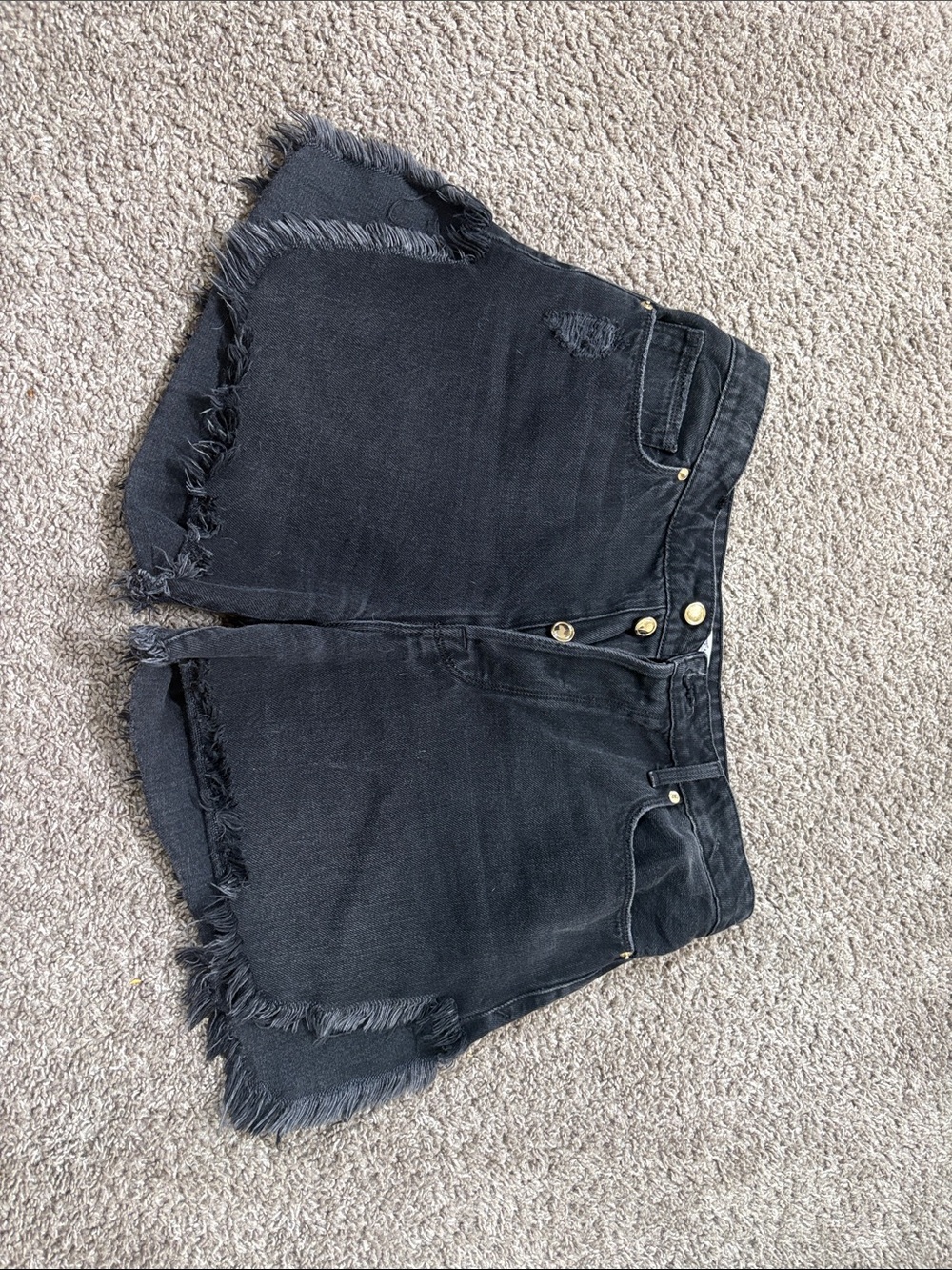 Good American Washed Black Denim Shorts With Fringe